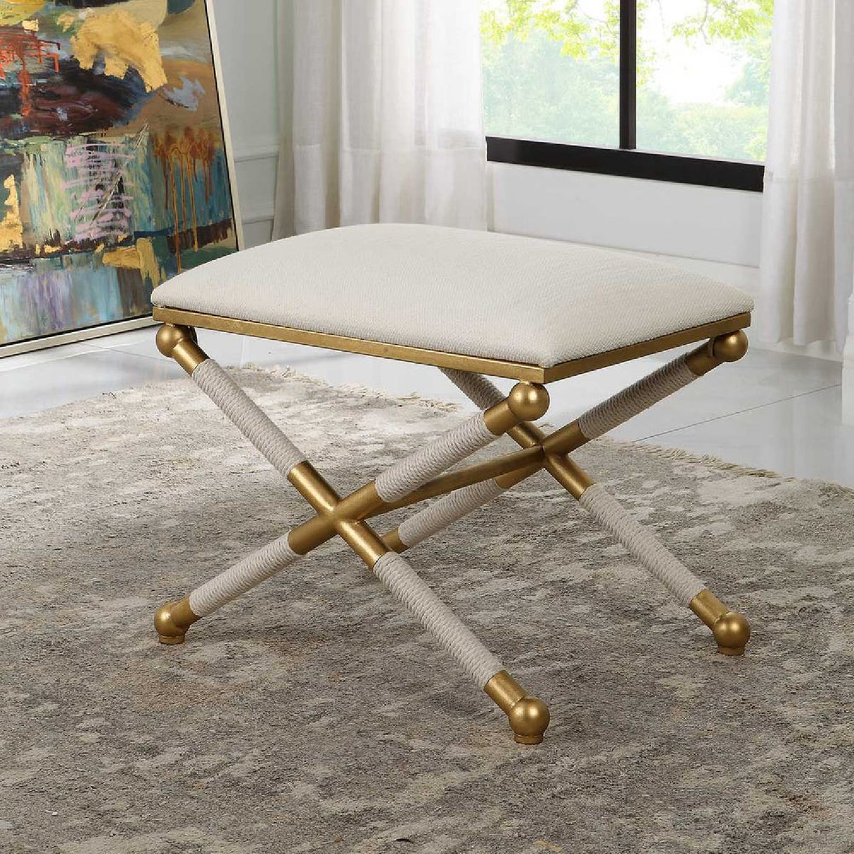  Gold Framed White Bench S | Oroa.com