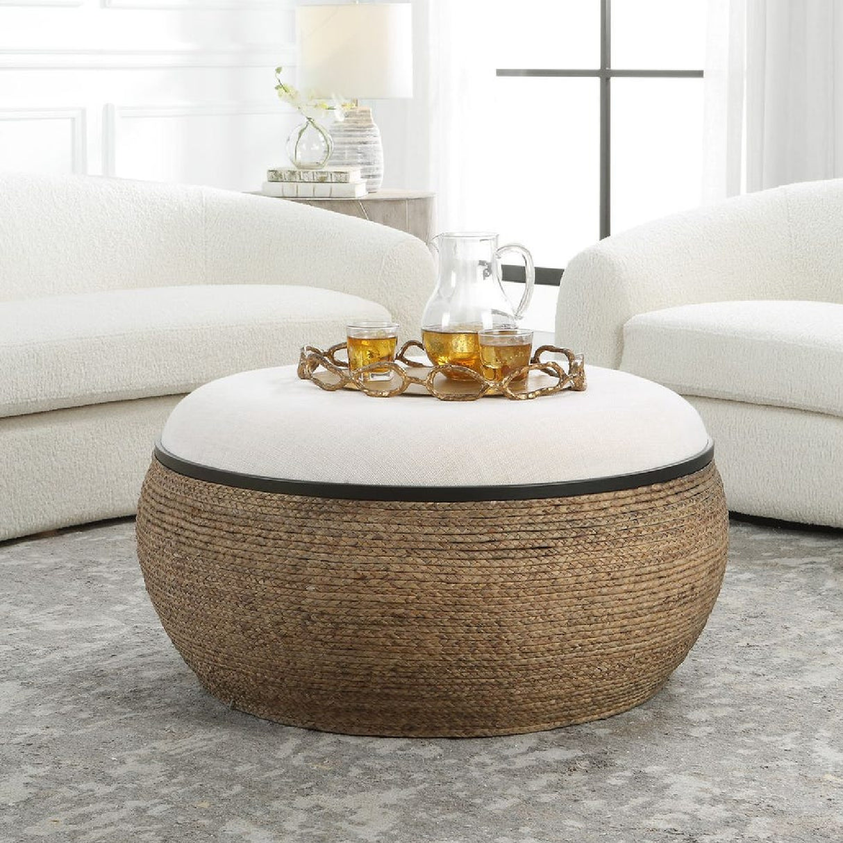   Braided Straw Round Ottoman | Oroa.com