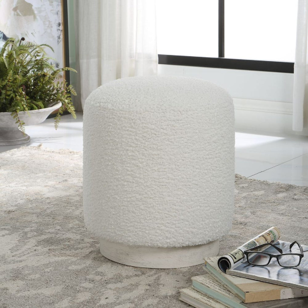   White Shearling Ottoman | Oroa.com