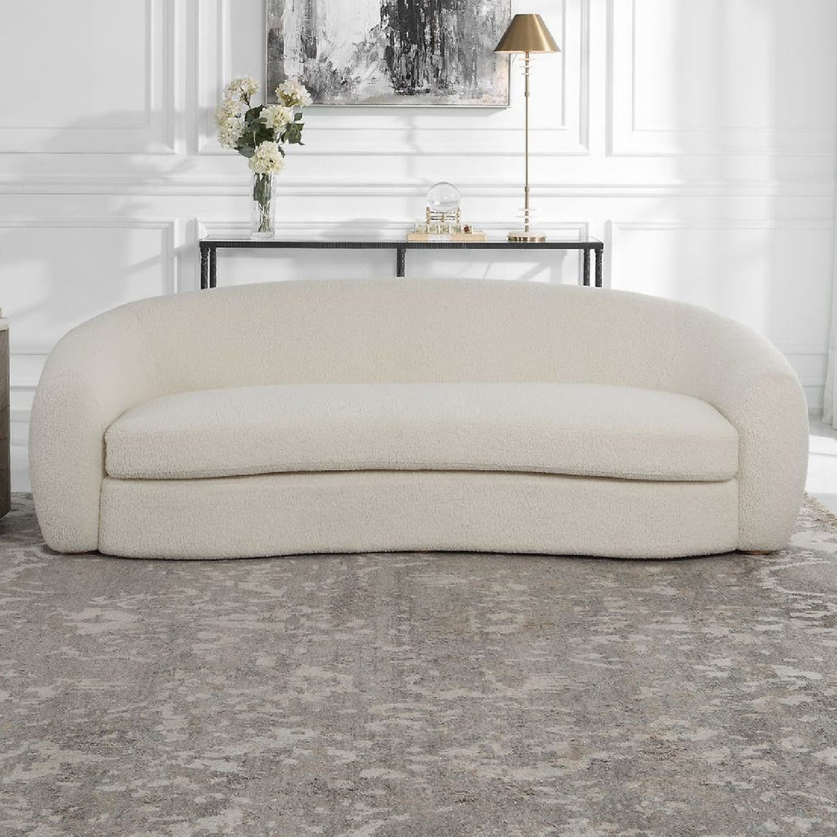   White Shearling Curved Sofa | Oroa.com