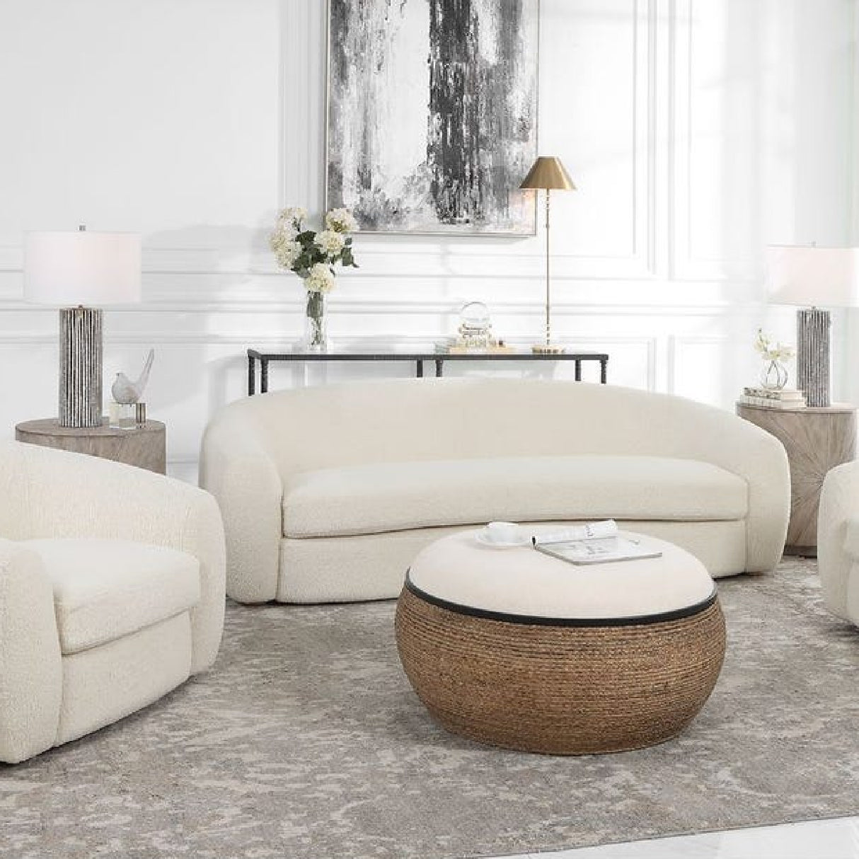   White Shearling Curved Sofa | Oroa.com