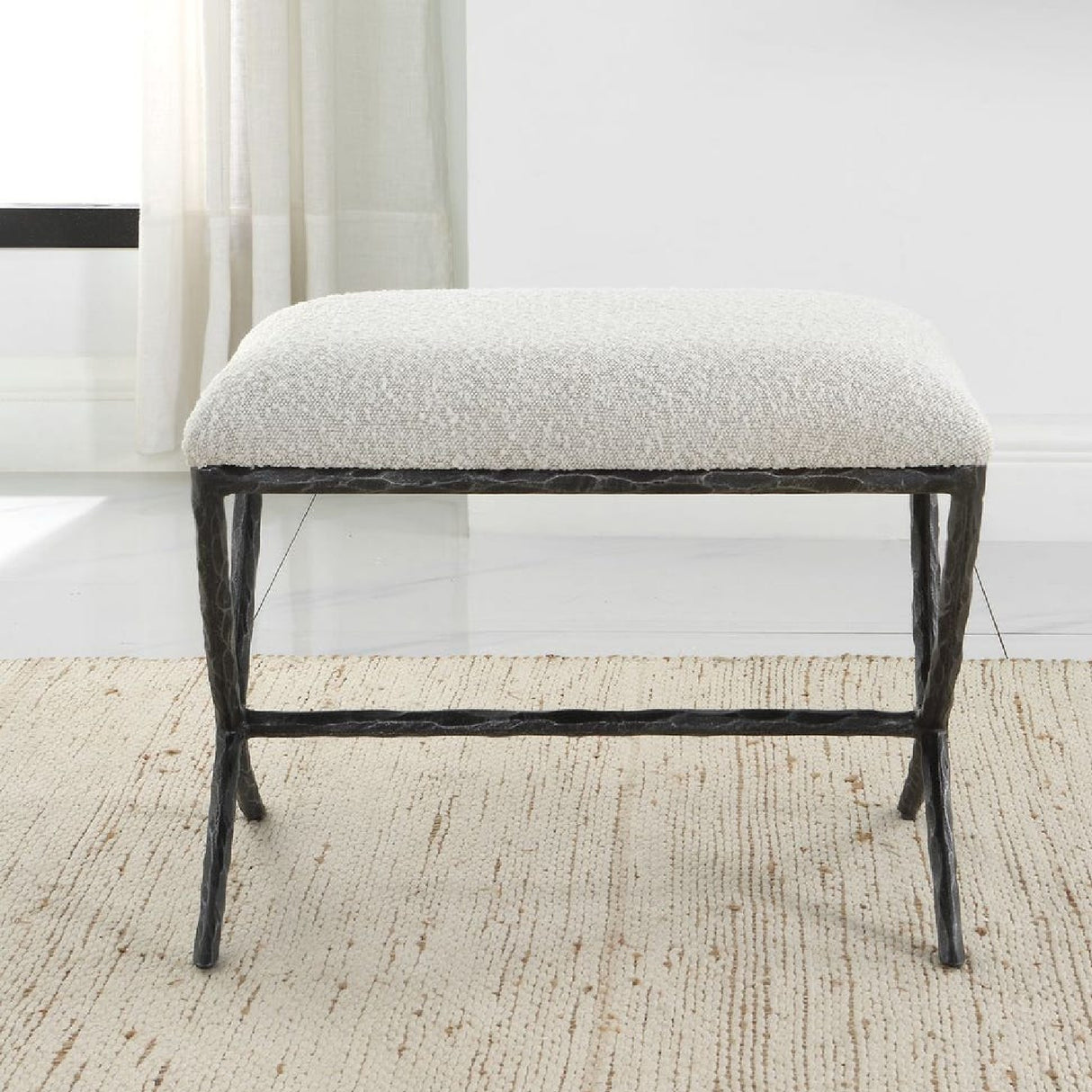   Iron Base White Boucle Bench S | Oroa.com