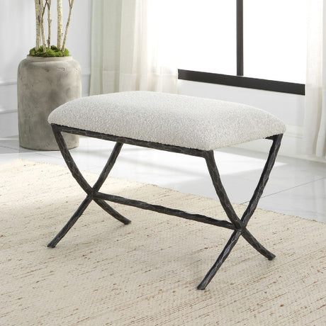   Iron Base White Boucle Bench S | Oroa.com