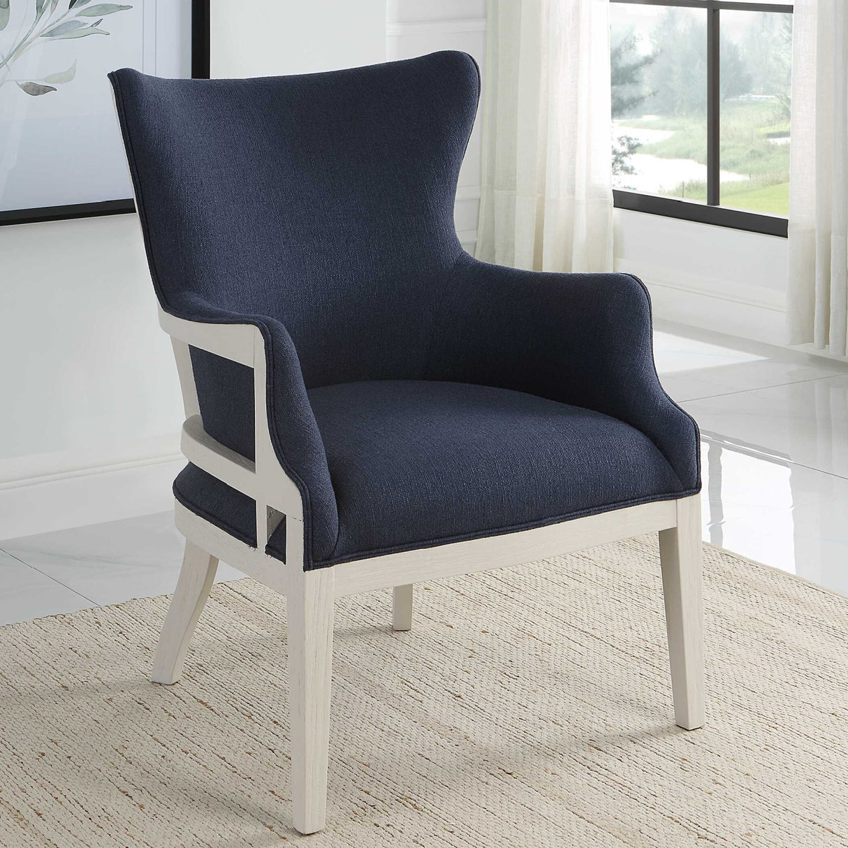   Woven Blue Fabric Accent Chair | Oroa.com