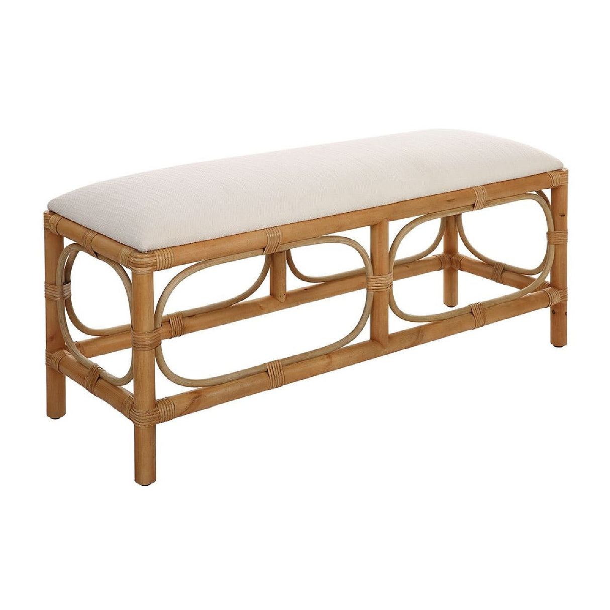   Rattan Base White Fabric Bench | Oroa.com