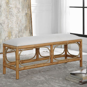   Rattan Base White Fabric Bench | Oroa.com