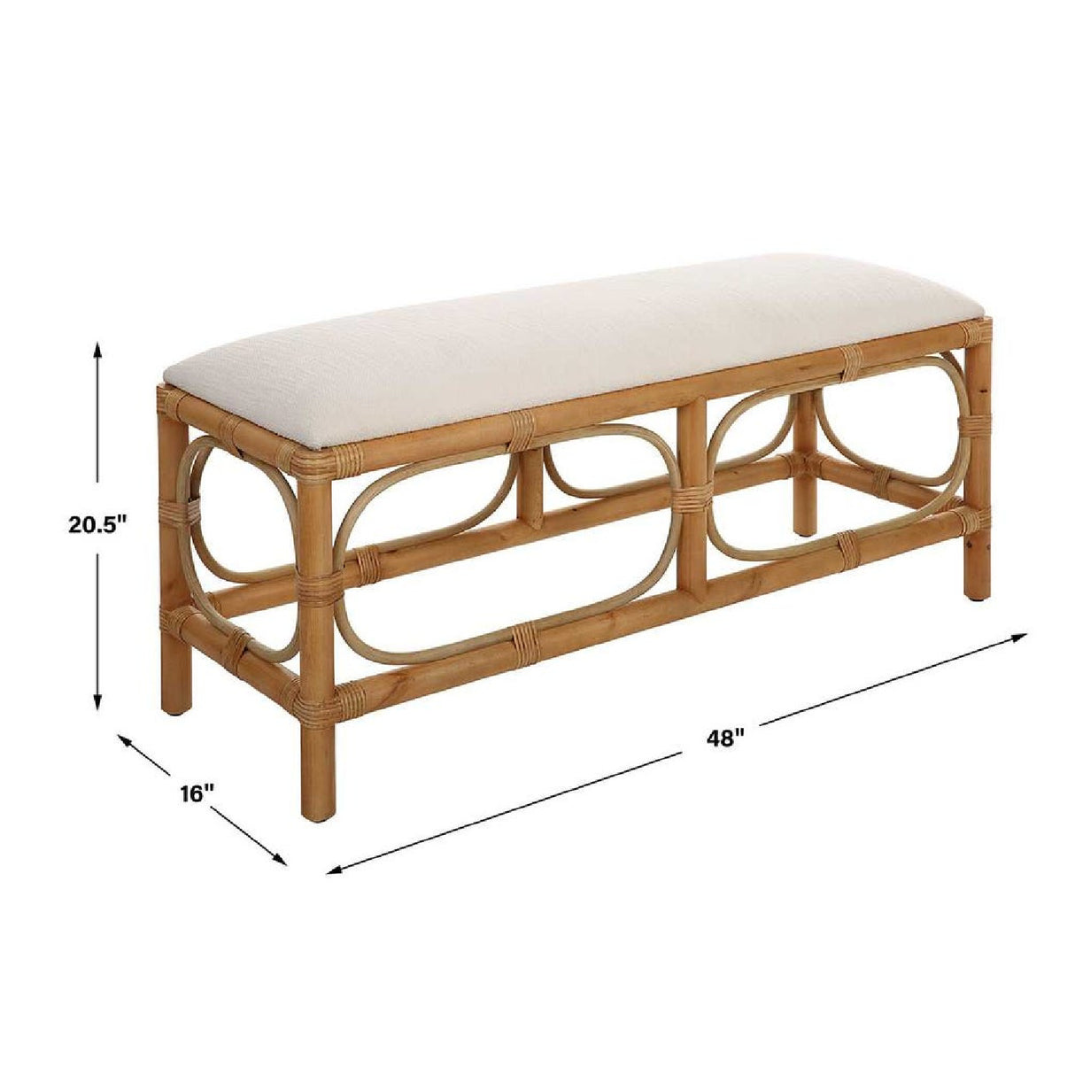   Rattan Base White Fabric Bench | Oroa.com
