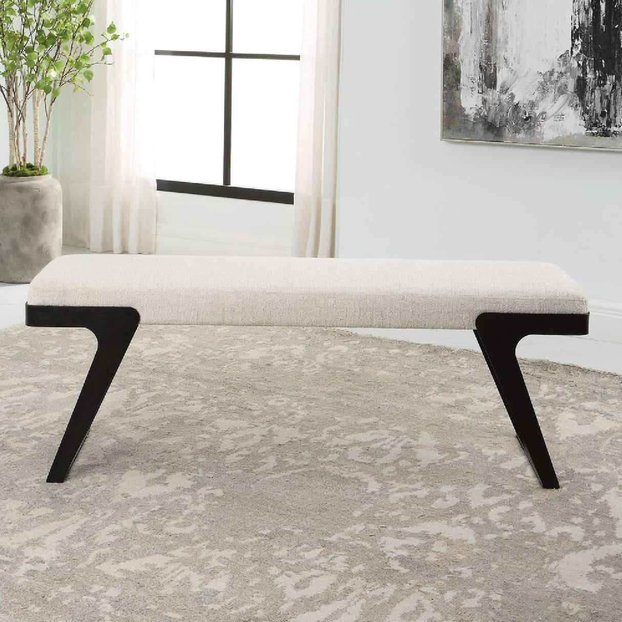   White Chenille Boucle Bench | Oroa.com
