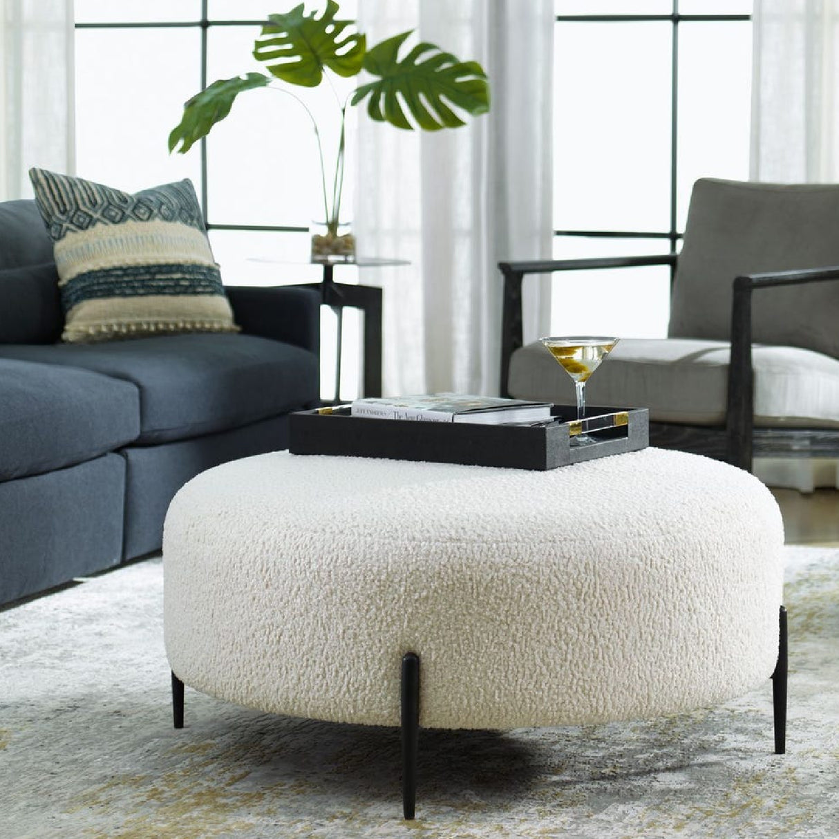   White Shearling Ottoman | Oroa.com