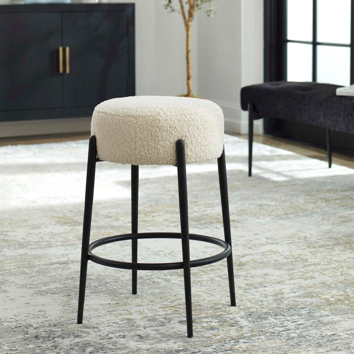   White Shearling Counter Stool | Oroa.com
