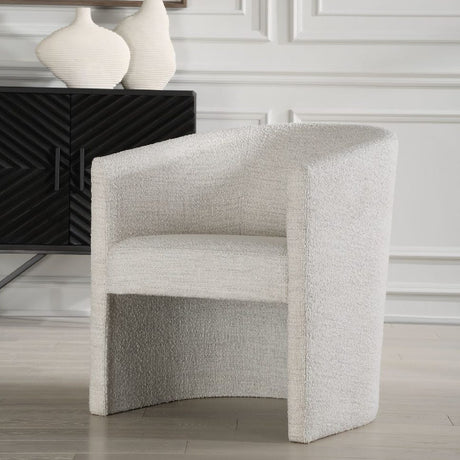   White Boucle Barrel Accent Chair | Oroa.com