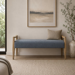   Wood Framed Blue Fabric Bench | Oroa.com