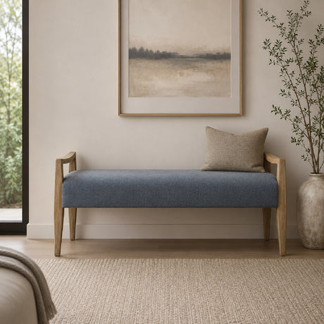   Wood Framed Blue Fabric Bench | Oroa.com
