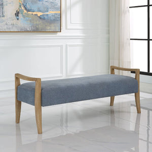   Wood Framed Blue Fabric Bench | Oroa.com
