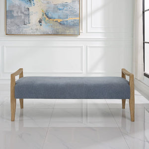   Wood Framed Blue Fabric Bench | Oroa.com