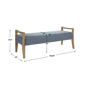   Wood Framed Blue Fabric Bench | Oroa.com