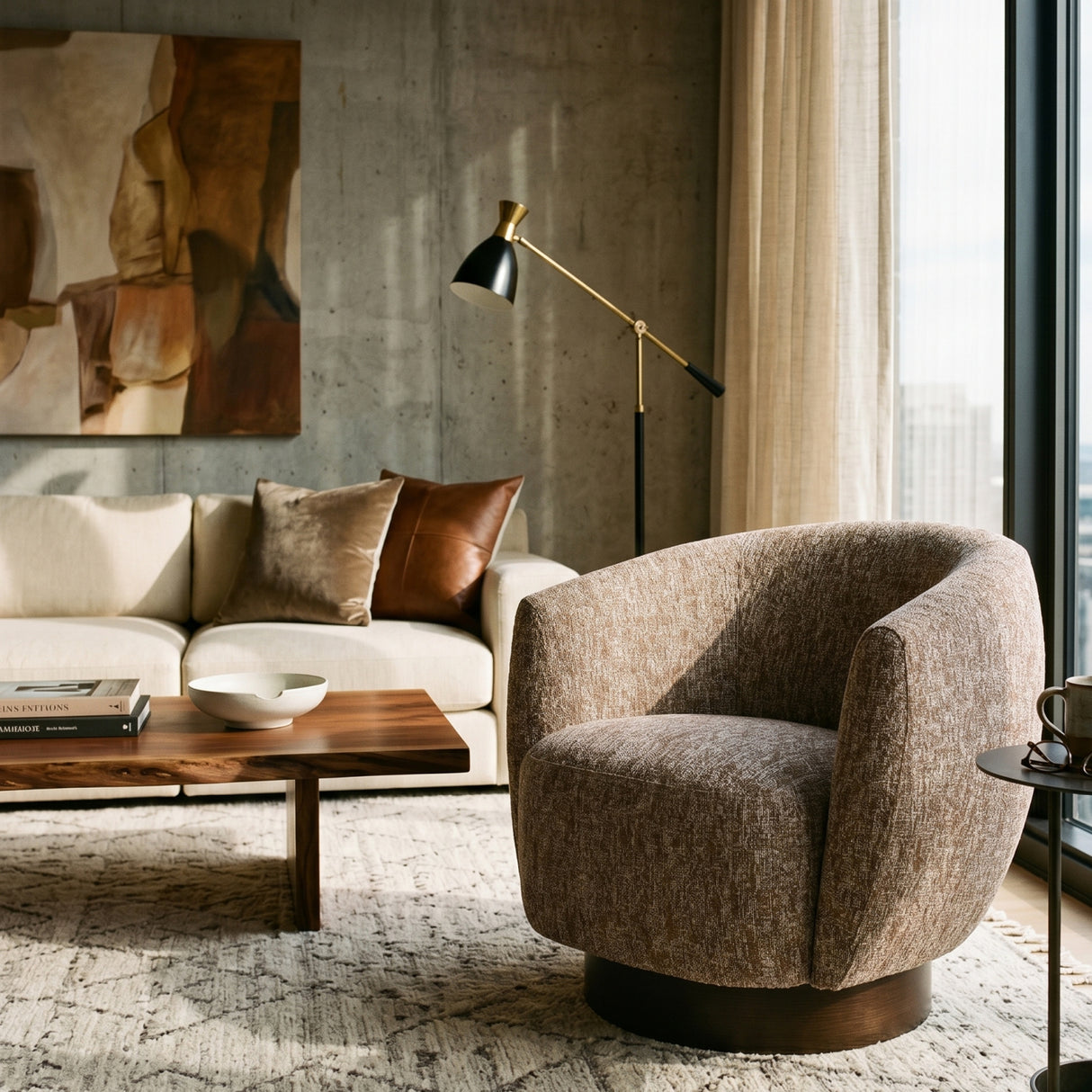   Brown Barrel Swivel Chair | Oroa.com