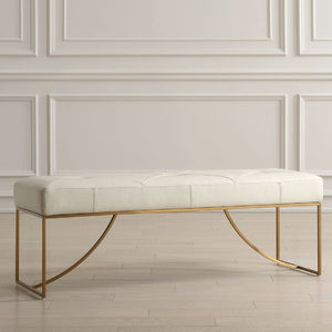  Tufted White Leather Bench | Oroa.com