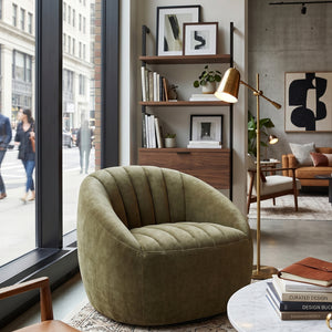   Green Chambray Channeled Swivel Chair | Oroa.com