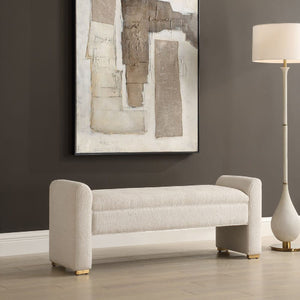  White Boucle Modern Bench | Oroa.com