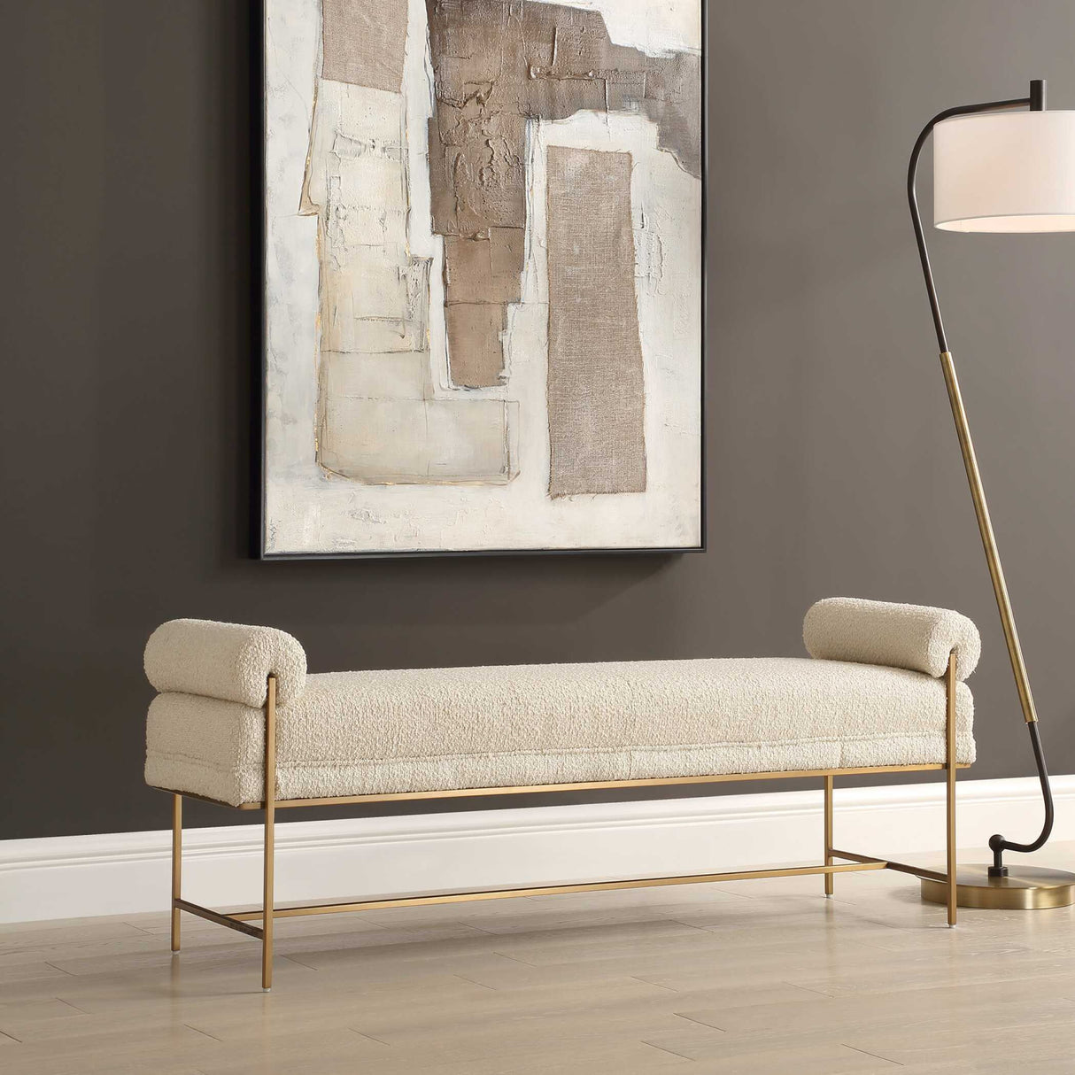   White Boucle Modern Bench | Oroa.com