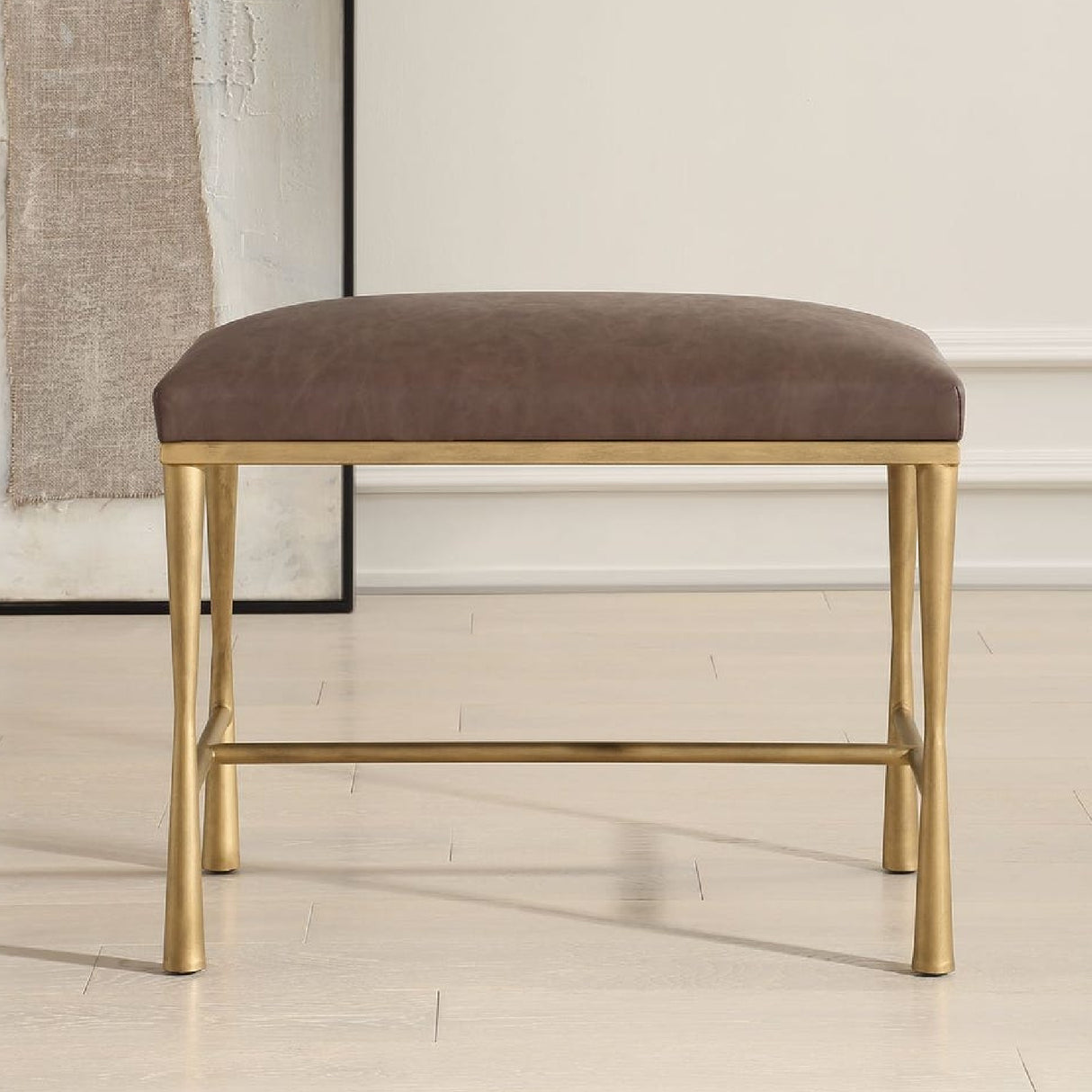   Brown Leather Inspired Bench S | Oroa.com