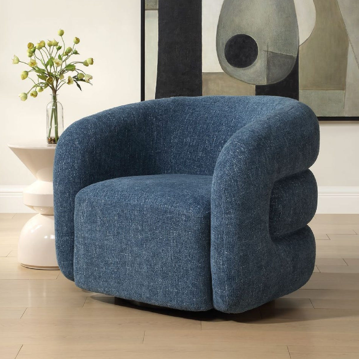   Blue Chenille Swivel Chair | Oroa.com