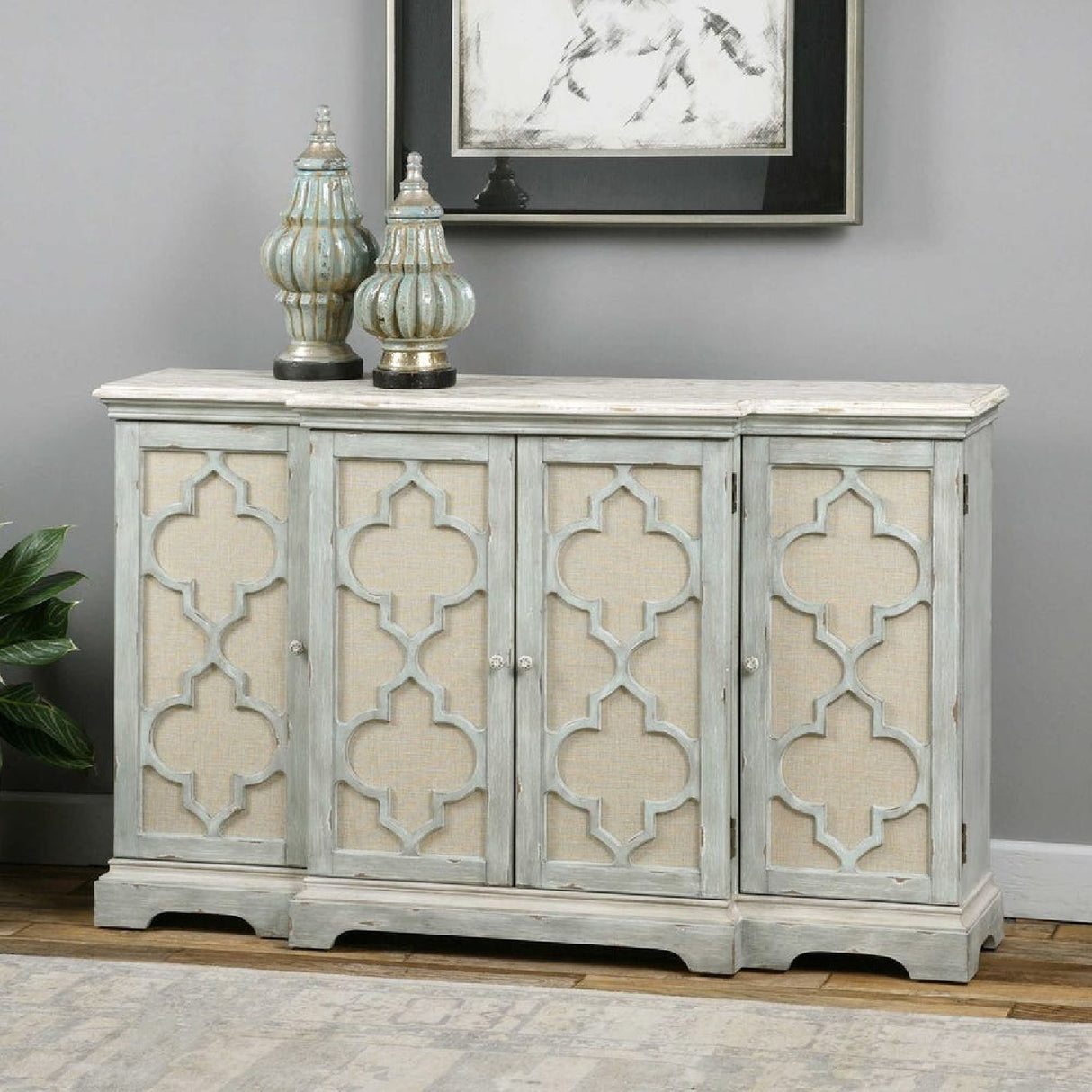   Gray Open-Carved 4-Door Cabinet | Oroa.com