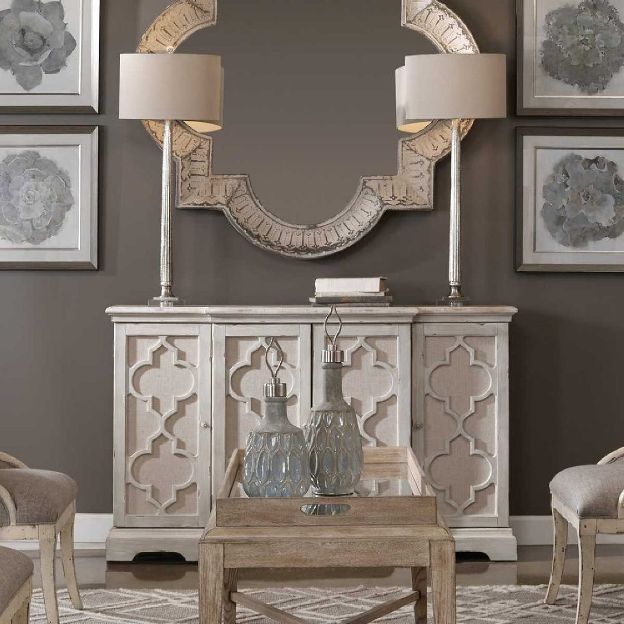   Gray Open-Carved 4-Door Cabinet | Oroa.com