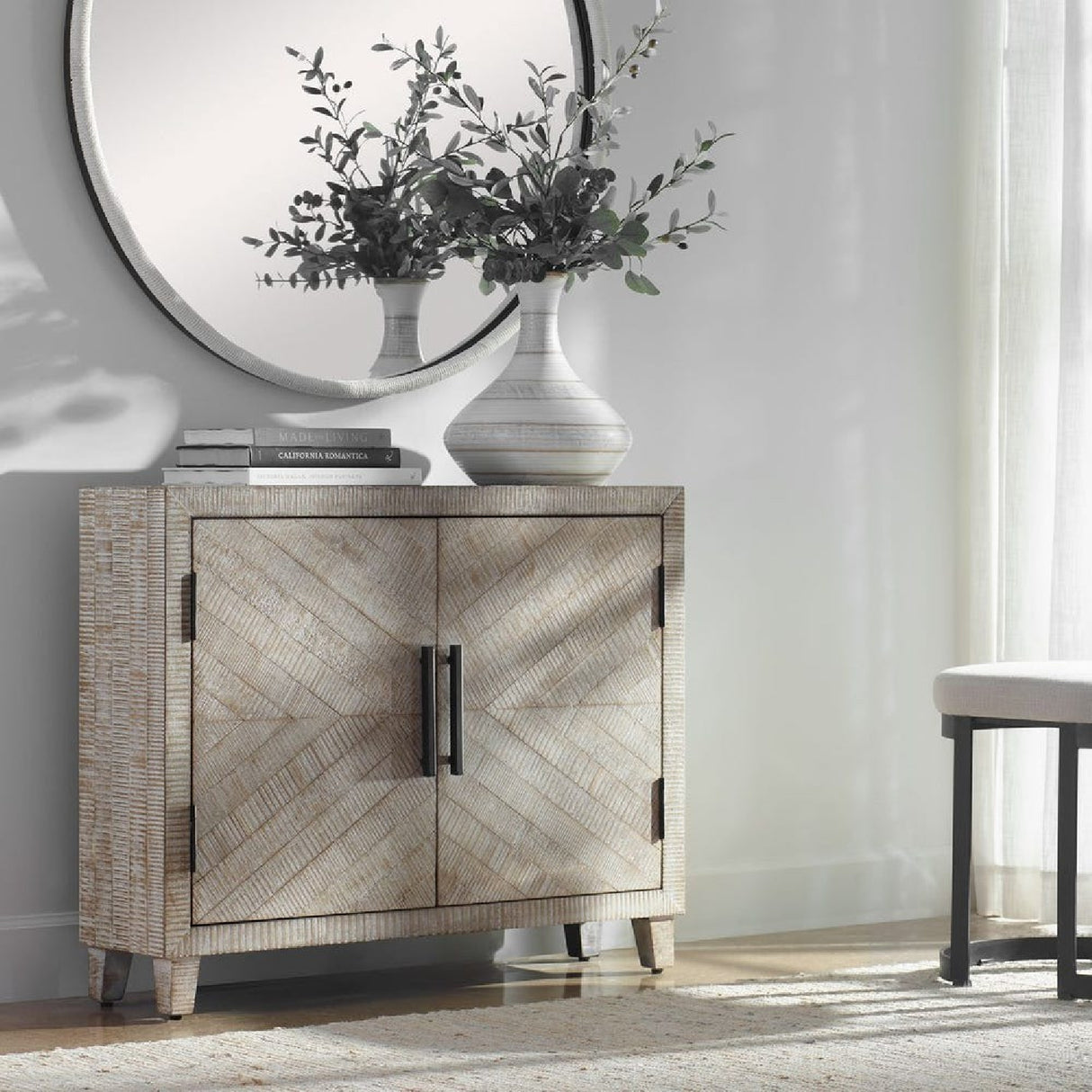   Whitewashed Fir Wood 2-Door Cabinet | Oroa.com