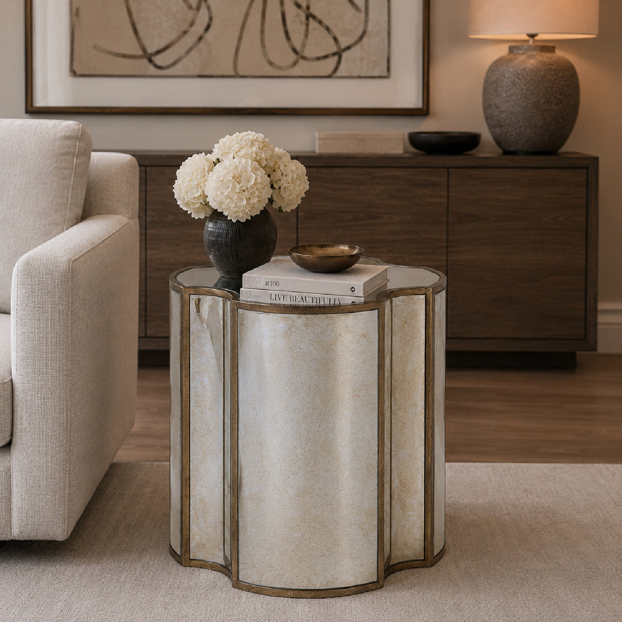   Antique Mirror Quatrefoil Accent Table | Oroa.com