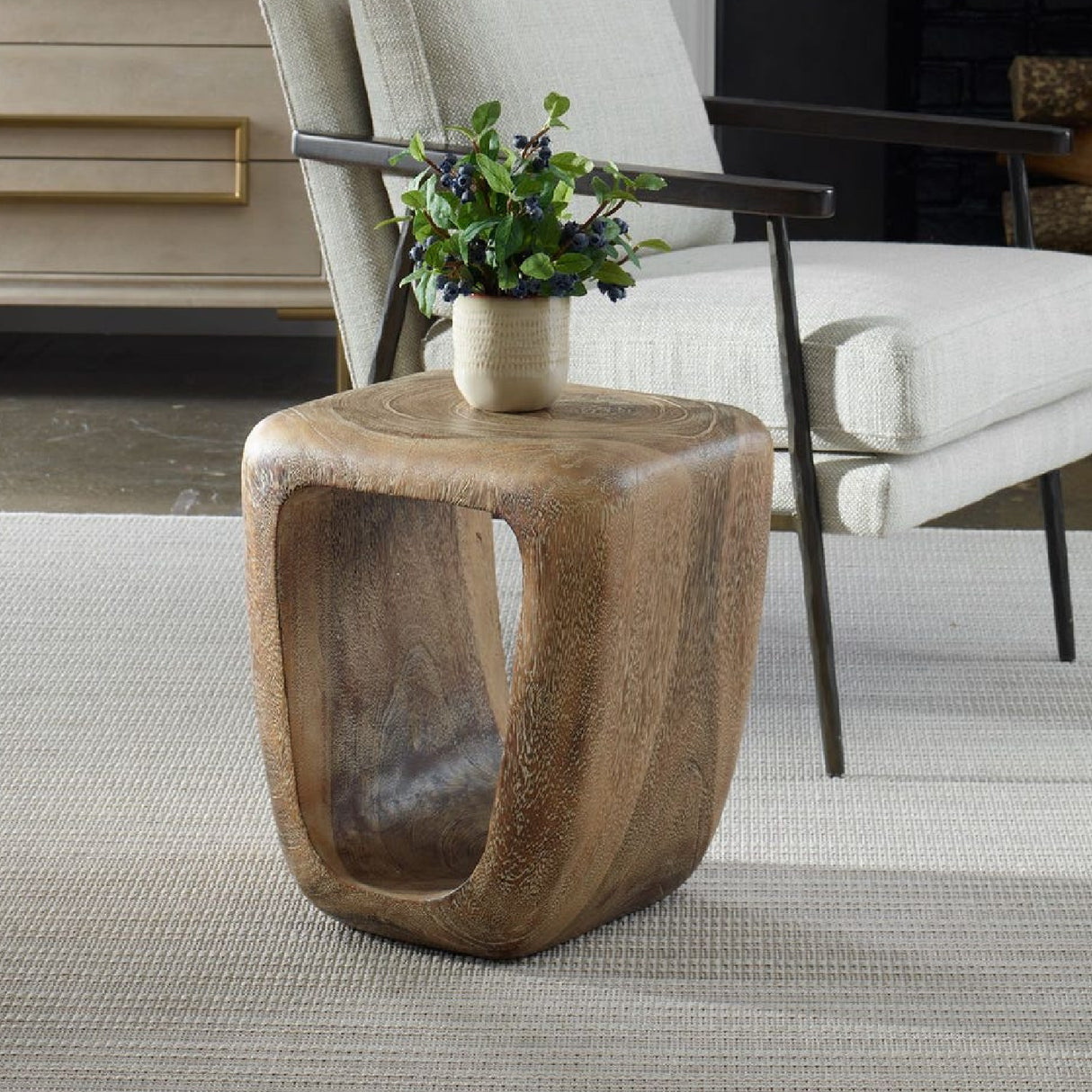   Washed Suar Wood Accent Stool | Oroa.com