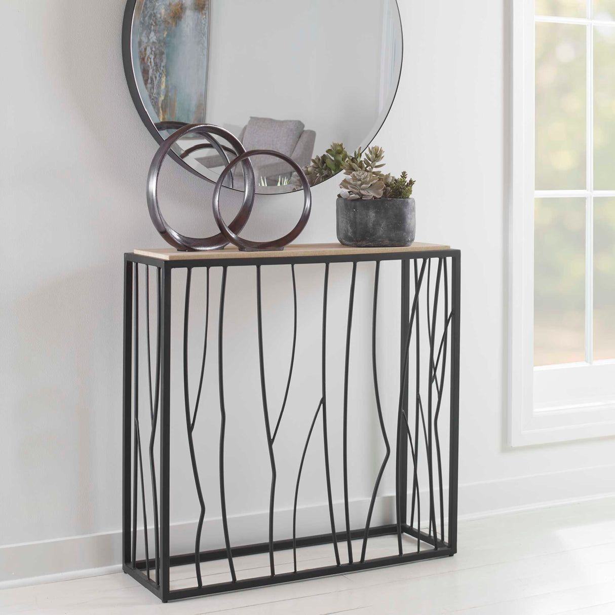   Iron Framed Travertine Console Table | Oroa.com