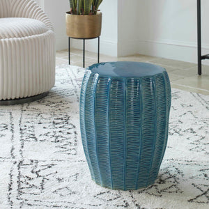   Blue Ceramic Scalloped Garden Stool | Oroa.com