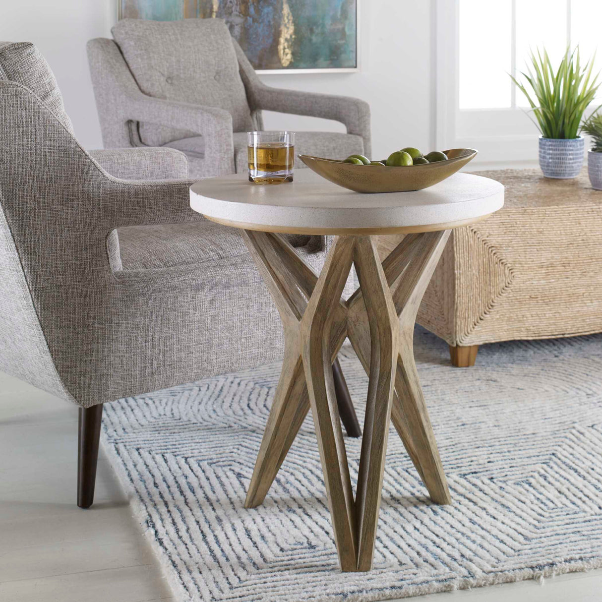   White Limestone Round Side Table | Oroa.com