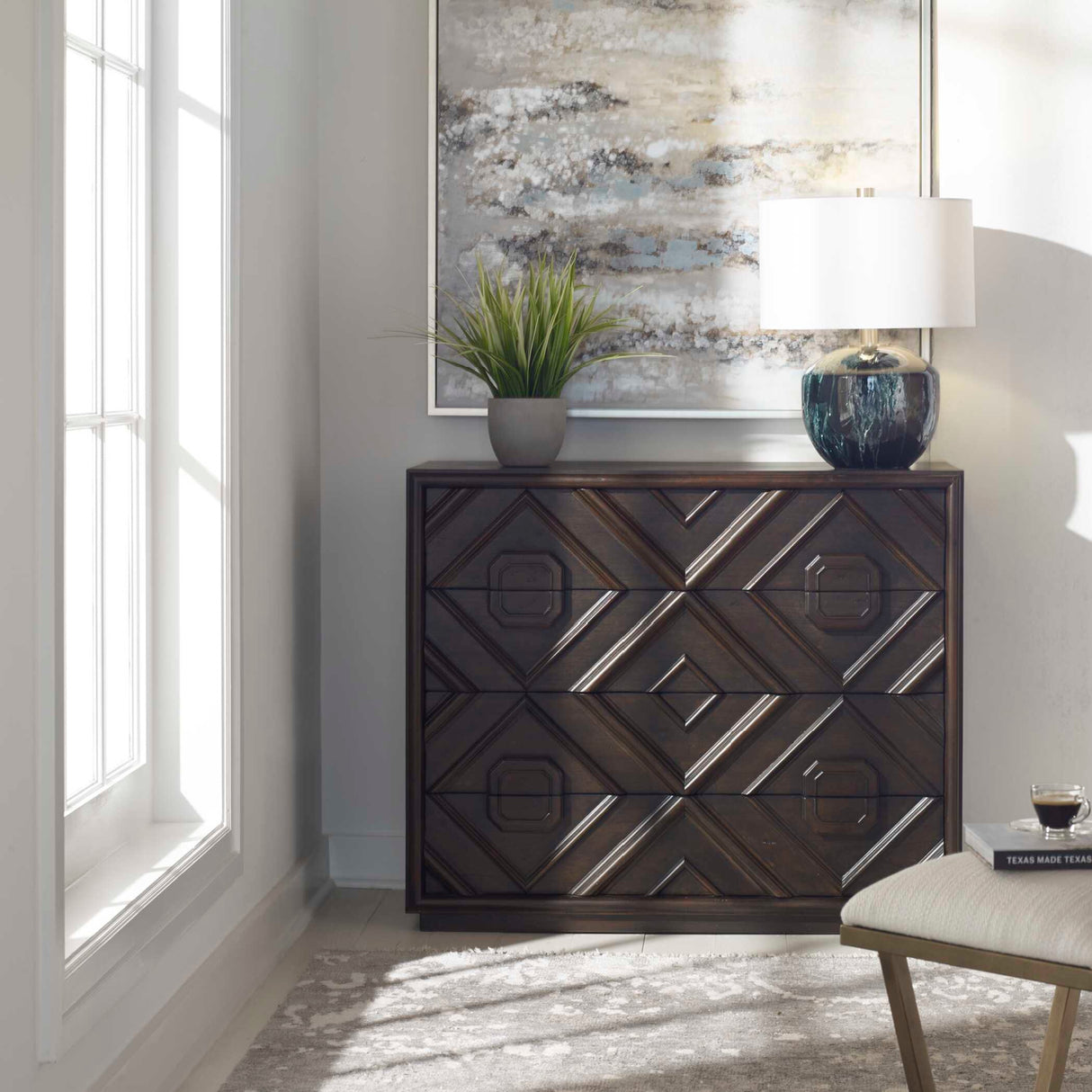   Geometric Carved 4-Drawer Chest | Oroa.com