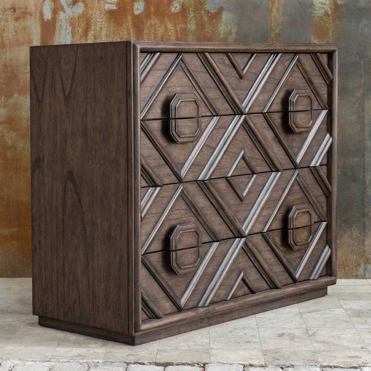   Geometric Carved 4-Drawer Chest | Oroa.com