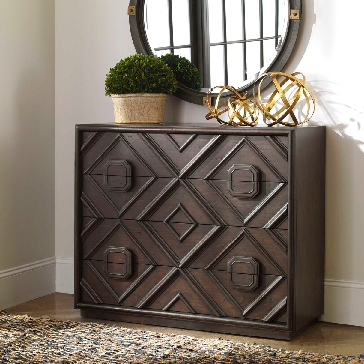   Geometric Carved 4-Drawer Chest | Oroa.com