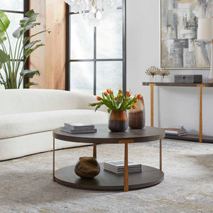   Brown Oak Round Coffee Table | Oroa.com