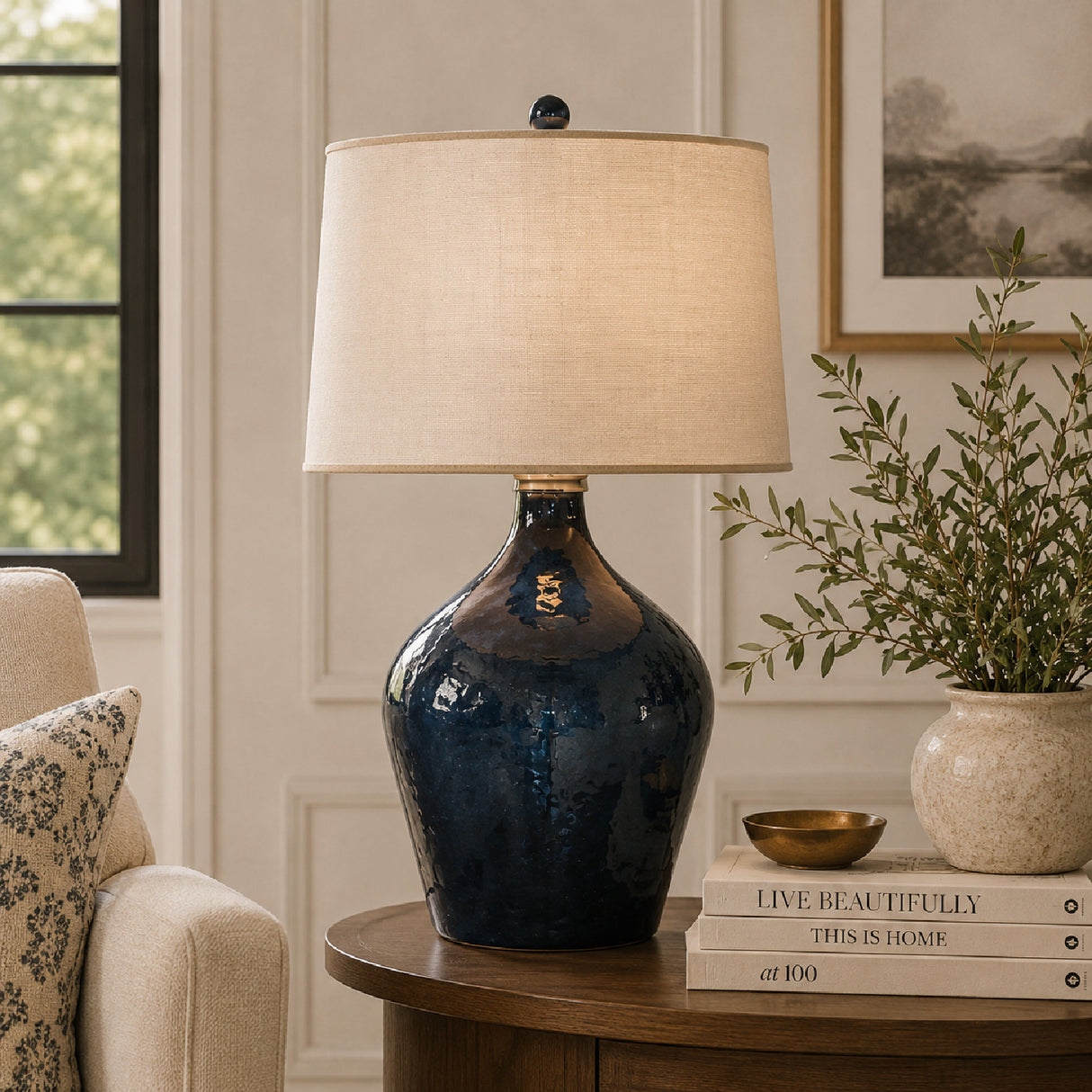   Hammered Blue Glass Table Lamp | Oroa.com