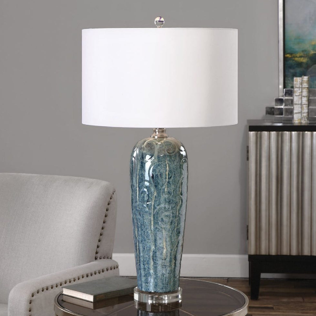   Blue Ceramic Embossed Table Lamp | Oroa.com