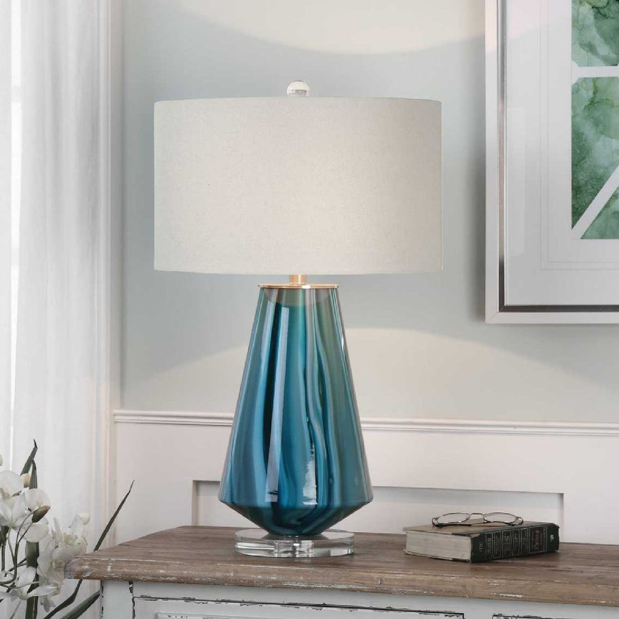   Teal Gray Glass Table Lamp | Oroa.com