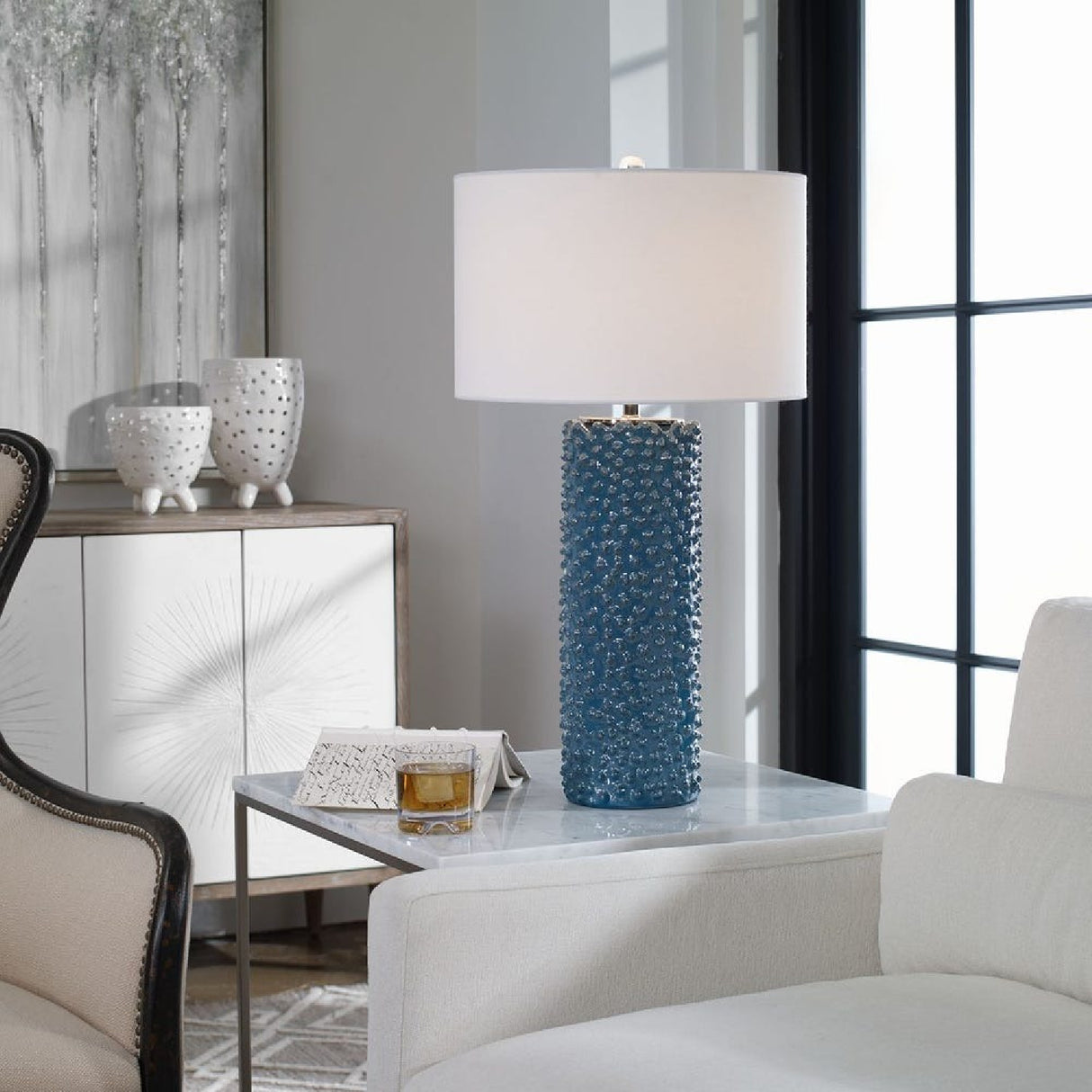   Blue Textured Ceramic Table Lamp | Oroa.com