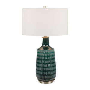   Carved Teal Ceramic Table Lamp | Oroa.com