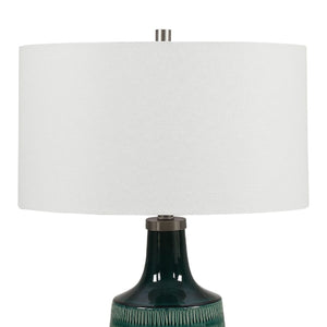   Carved Teal Ceramic Table Lamp | Oroa.com