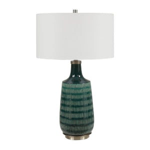   Carved Teal Ceramic Table Lamp | Oroa.com