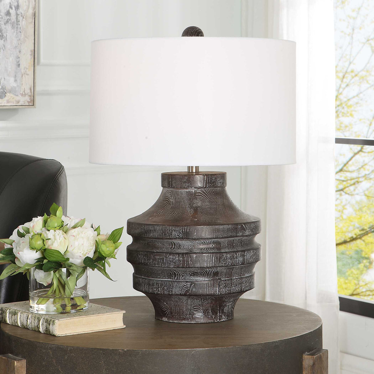   Black Wooden Rustic Table Lamp | Oroa.com