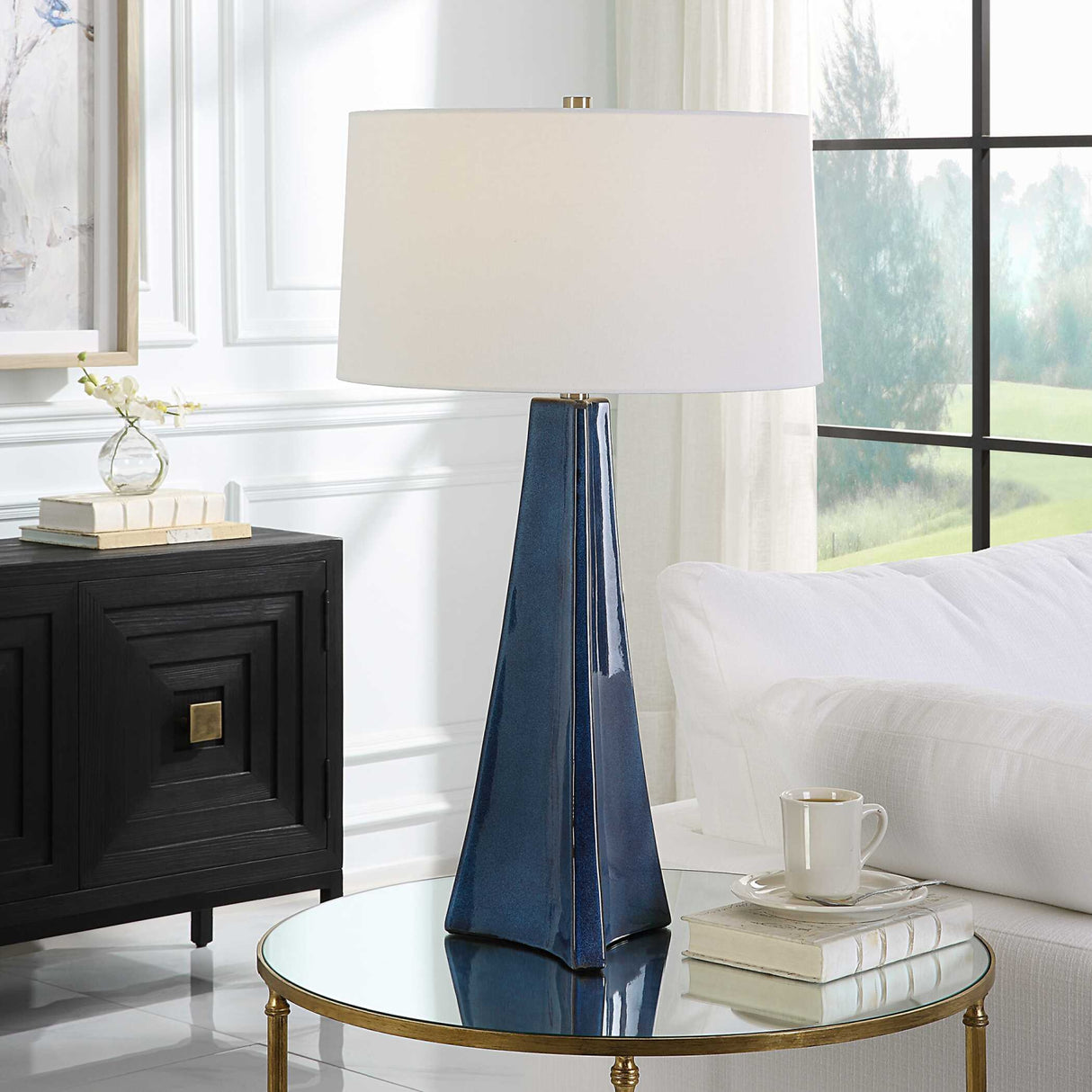   Tapered Blue Ceramic Table Lamp | Oroa.com