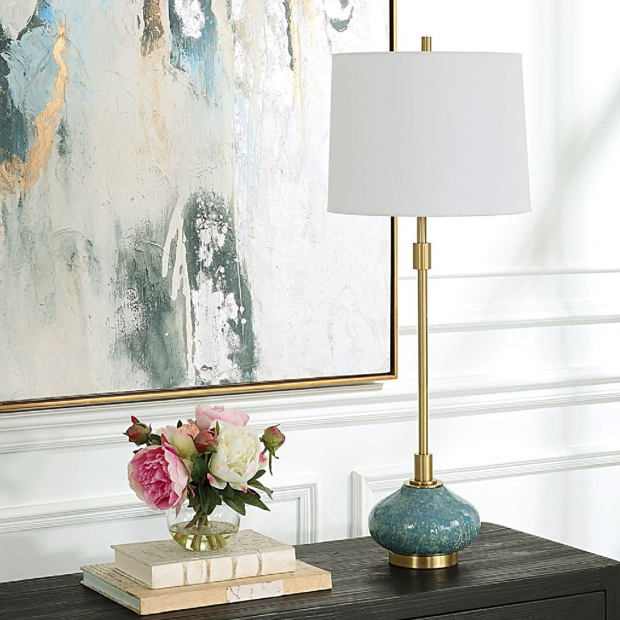   Blue Glazed Ceramic Buffet Lamp | Oroa.com