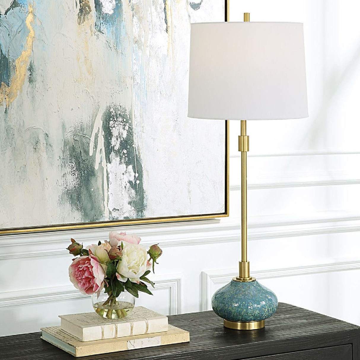   Blue Glazed Ceramic Buffet Lamp | Oroa.com
